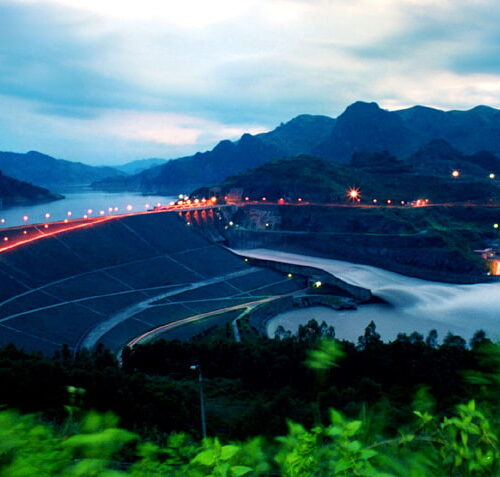 Hoa Binh Hydroelectric Dam, a monumental engineering project on the Da River in Northern Vietnam.